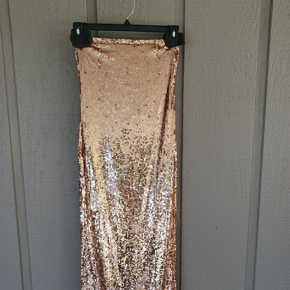 Alice And Olivia Fifi Sequin Strapless Maxi Dress Size 2 Lace Up Back Tan Bronze - Picture 3 of 15